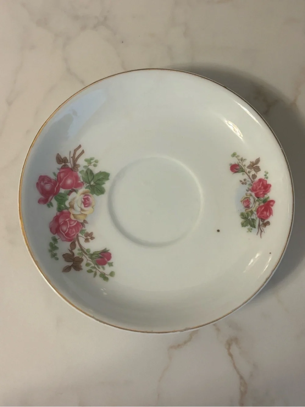 Vintage Teacup and Saucer with Pink Rose Pattern